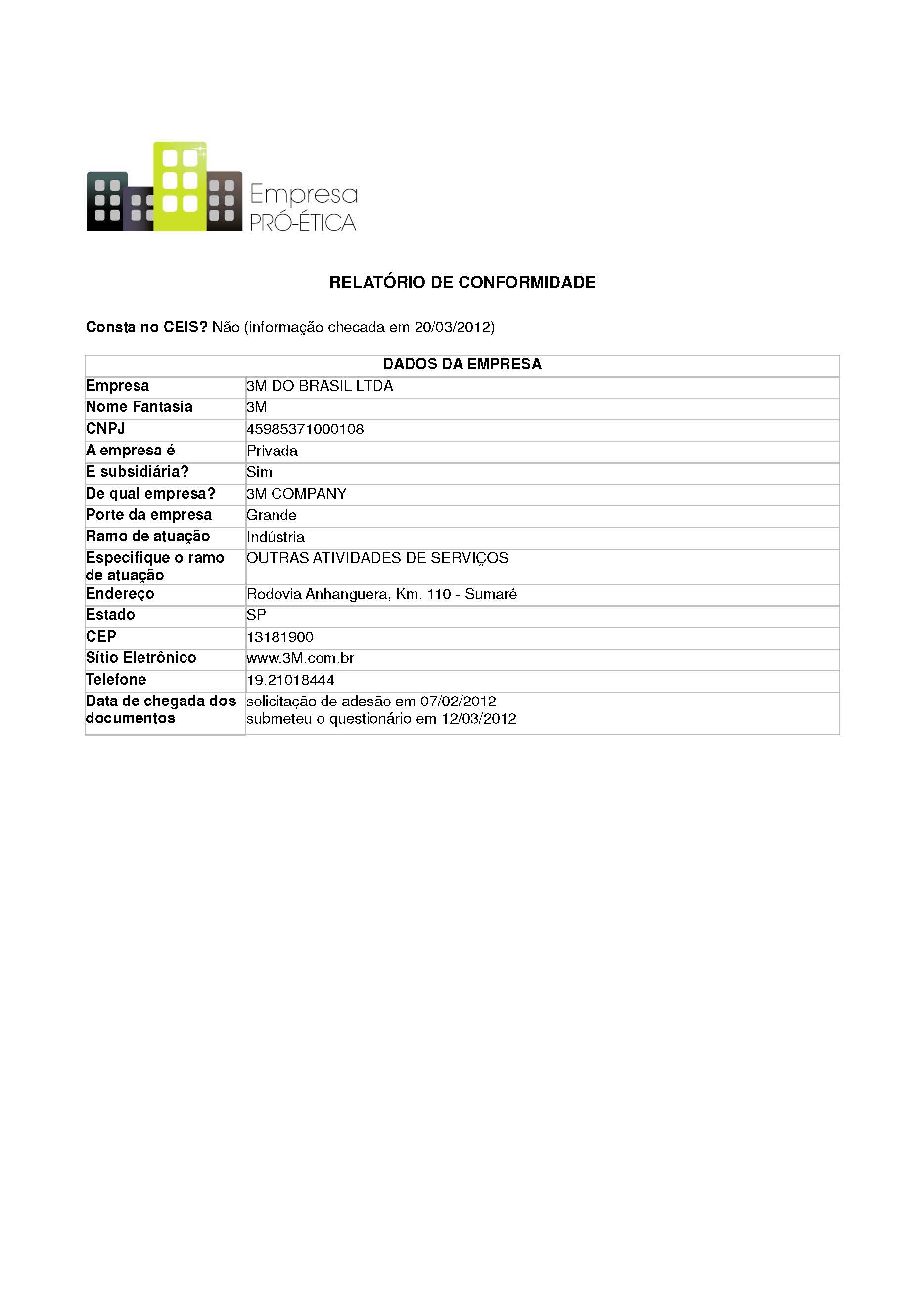 relatorio de conformidade 3m